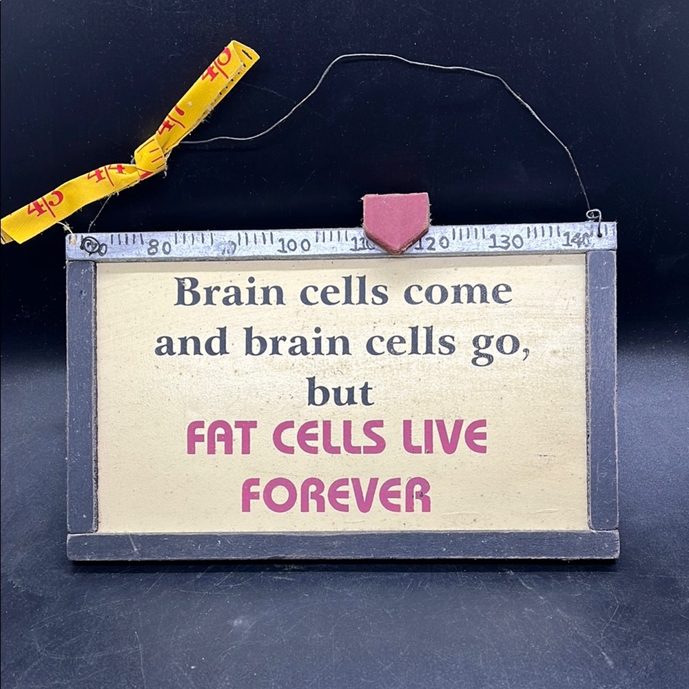 Primitive Humorous Wall Plaque Hanging Sign "Fat Cells Live Forever"